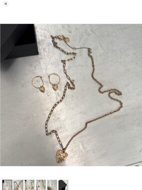 All Saints Gold-Tone Heart Pendant Necklace with Heart Hoop Earrings